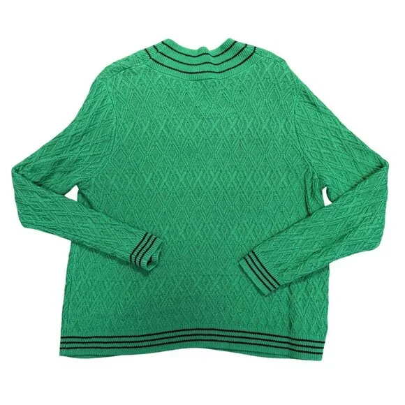 CAbi Women’s Green Textured Knit V-Neck Sweater Size Large Preppy Sporty Chic - Picture 2 of 9
